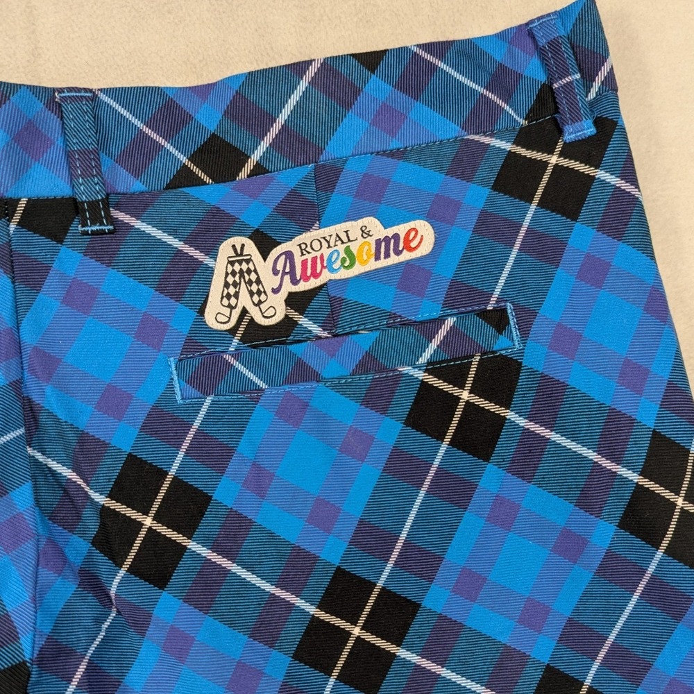 Royal & Awesome Mens Blue Black Plaid Golf Shorts Size 40 DEW317 Stretch